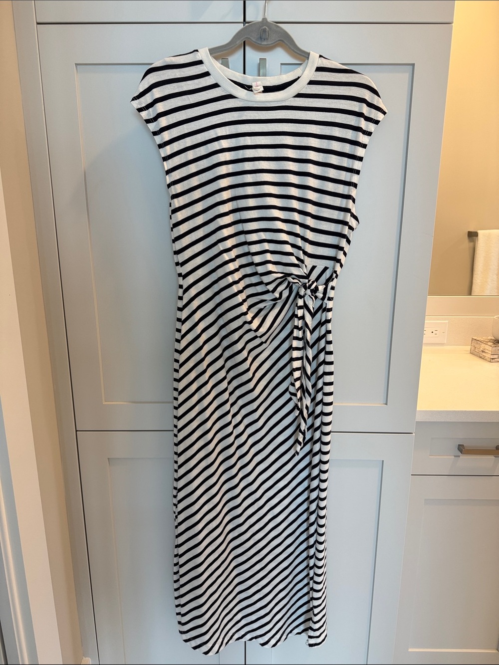 Daily Practice Anthropologie Striped Tie-Waist Midi Dress in Black and White